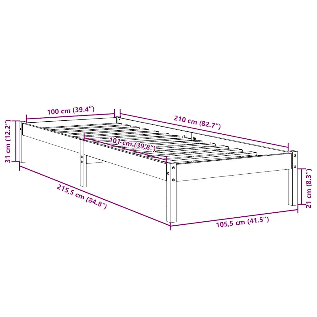 Letto Extra Lungo senza Materasso Bianco 100x210 cm in Pino 852405