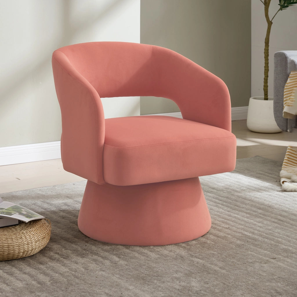 Poltrona girevole moderna in ciniglia rosa con base stabile e seduta imbottita