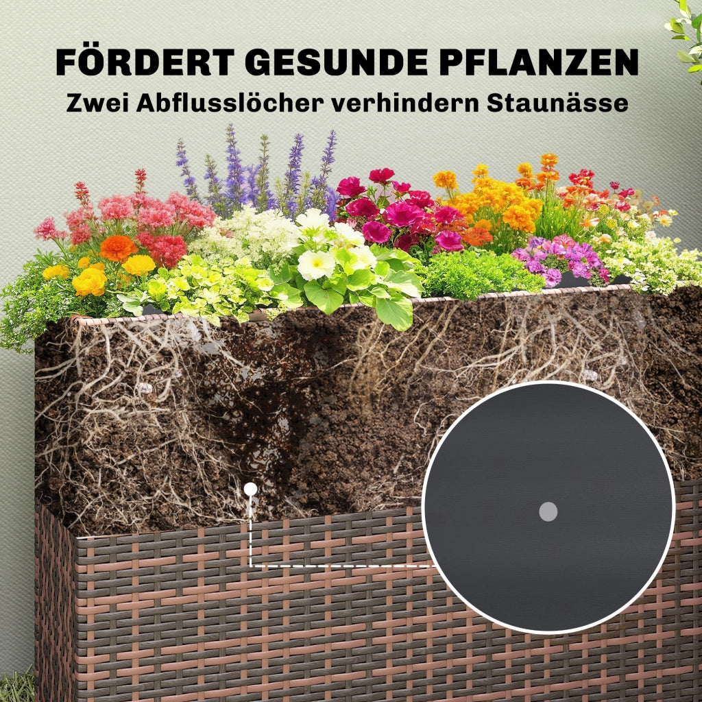 Vaso per piante in rattan con inserto rimovibile e piedi regolabili per terrazza e balcone ¨C zephmum ¨C Marrone