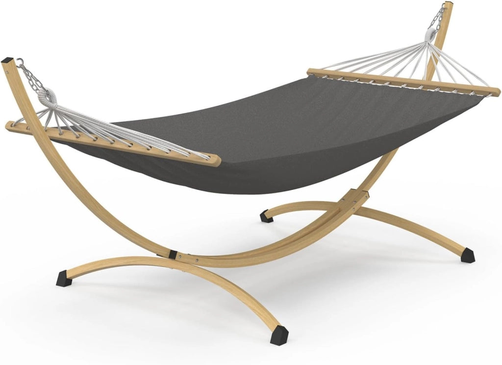 Amaca XL con supporto in metallo effetto legno e tela grigia