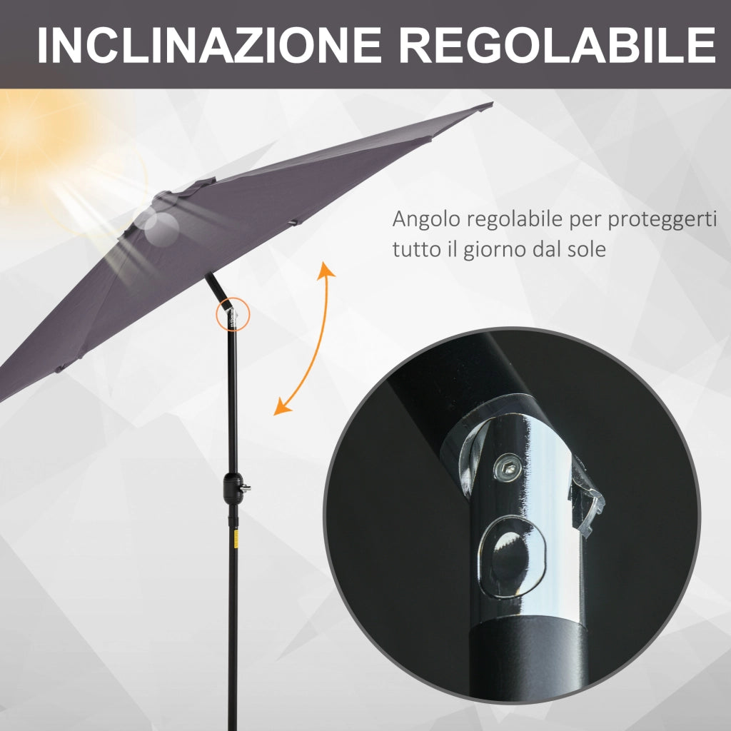 EasyComfort Ombrellone da Giardino 2.6x2.4 m Inclinabile con Manovella, in Alluminio e Poliestere Grigio e Nero