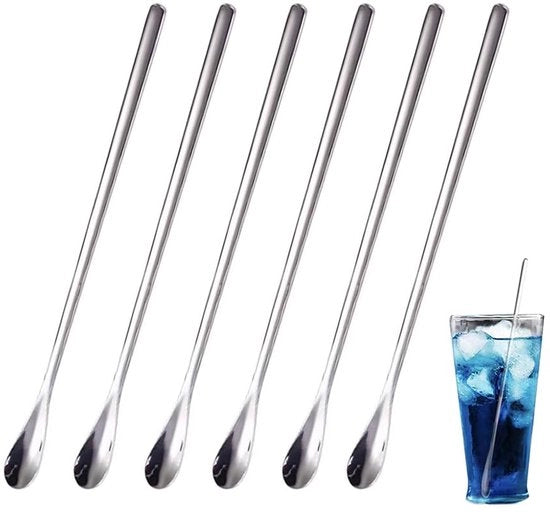 Set di 6 cucchiai mini per caffè, tè e espresso, con manico lungo, cucchiaio mini per miele, cucchiaio piccolo e cucchiaio per slush. Adatto per l'uso in cucina, per mescolare zuppe, caffè, cocktail e tè. Riciclabile.
