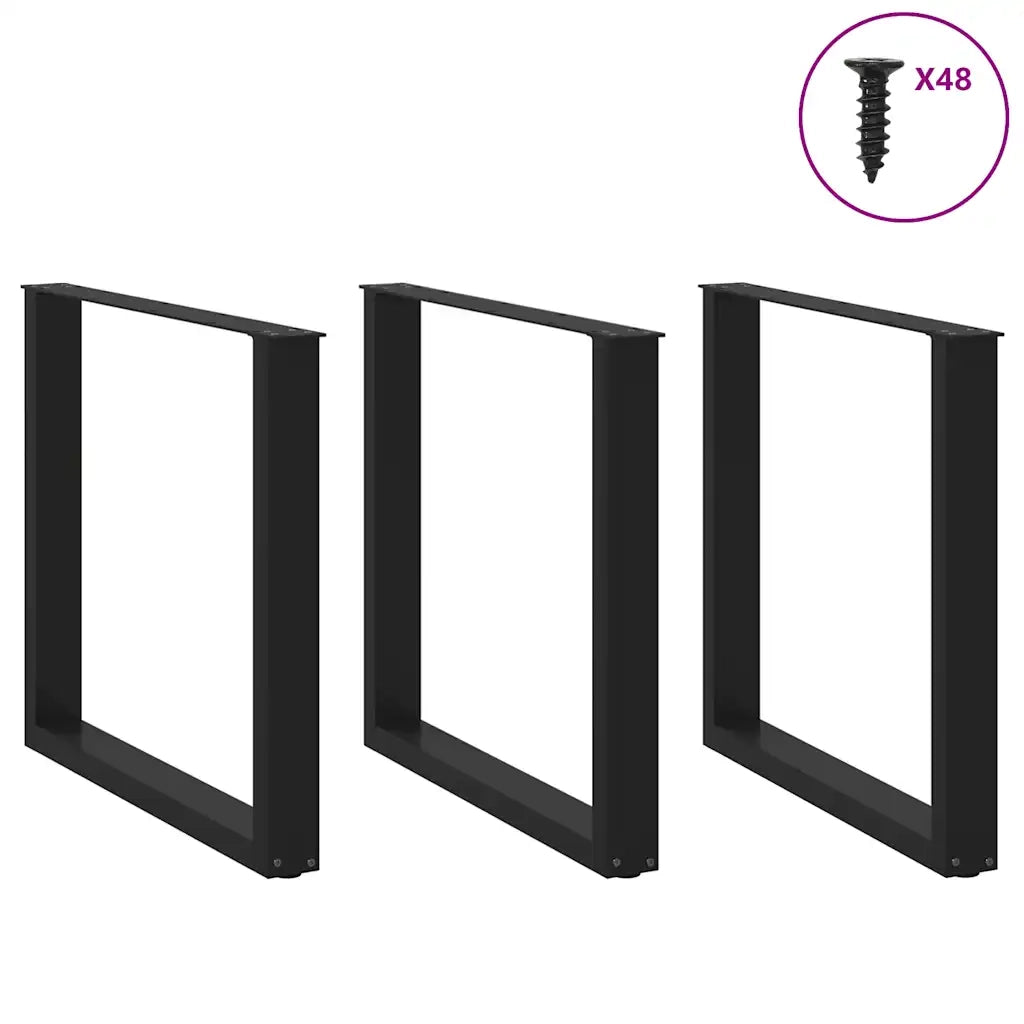 Gambe per tavolo da pranzo a forma di U 3 pz nere 90x(72-73) cm in acciaio