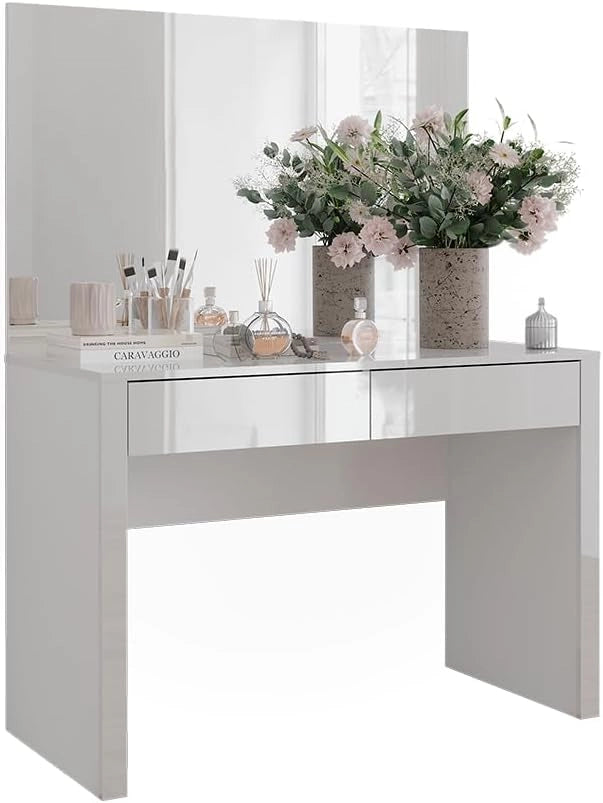 Vicco Tavolo da toilette Annabelle, Bianco lucido/bianco, 110 cm con specchio