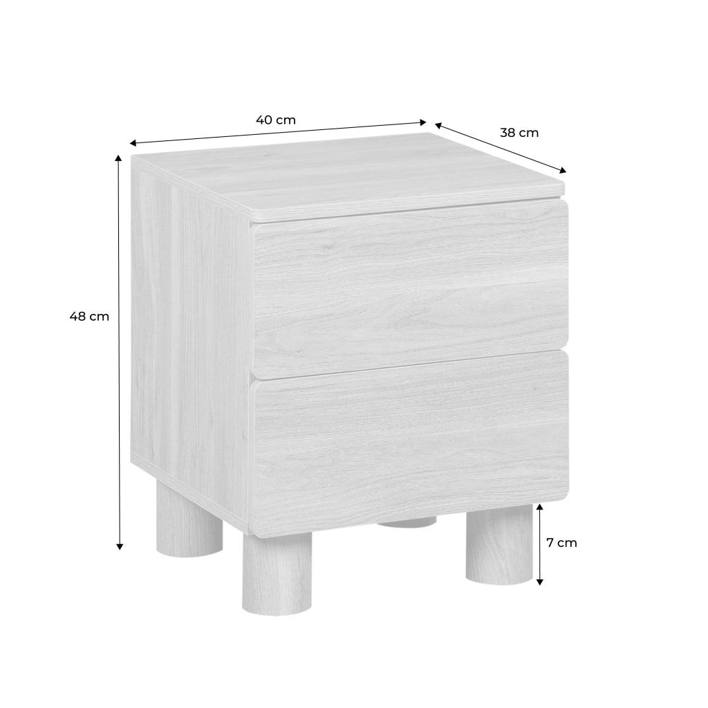 Set di 2 comodini effetto legno, 2 cassetti, legno di nocciolo