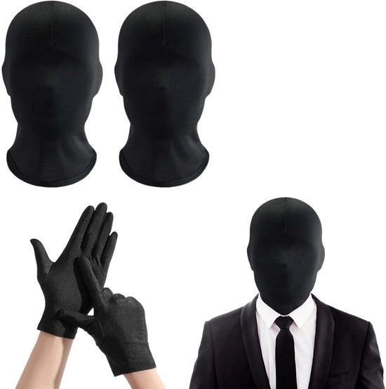 Kit di maschere per il viso 2 pezzi - Maschera per il viso completa - Guanti neri - Adesivi per tatuaggi - Maschera elastica unisex - Leggera e respirabile - Maschera da travestimento