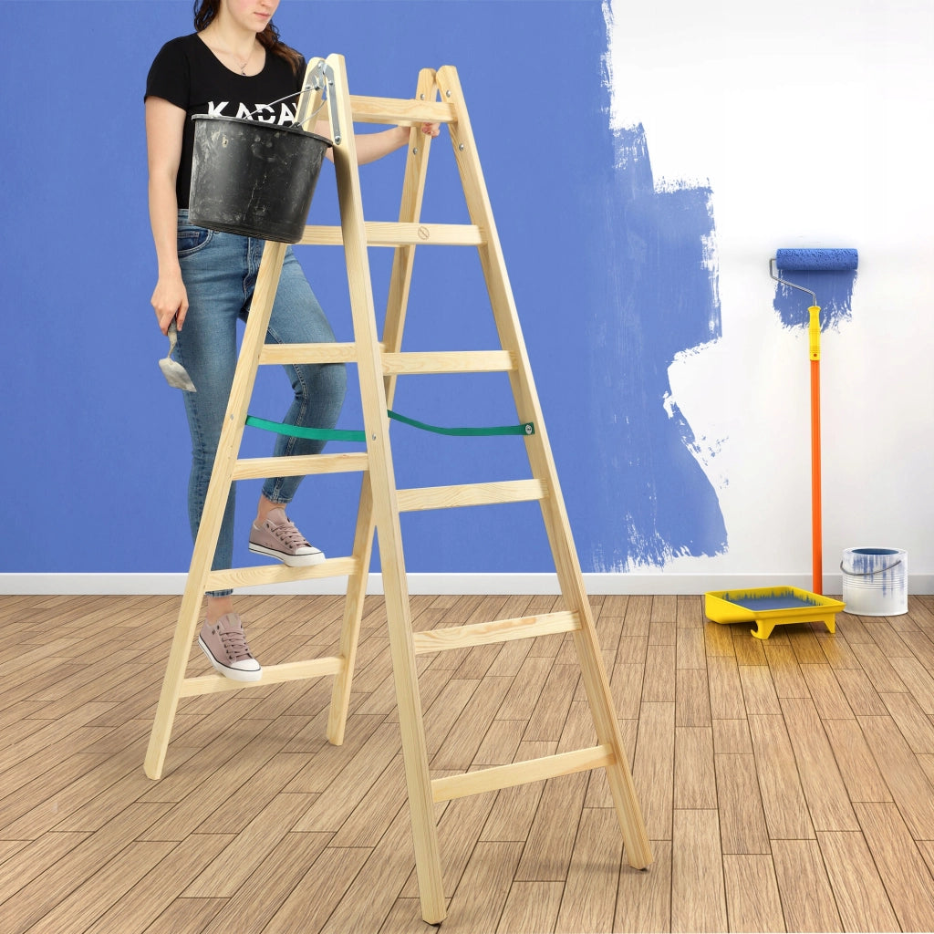 Scala domestica in legno KADAX a 6 gradini, a doppia faccia, per pittura, portata 150 kg.