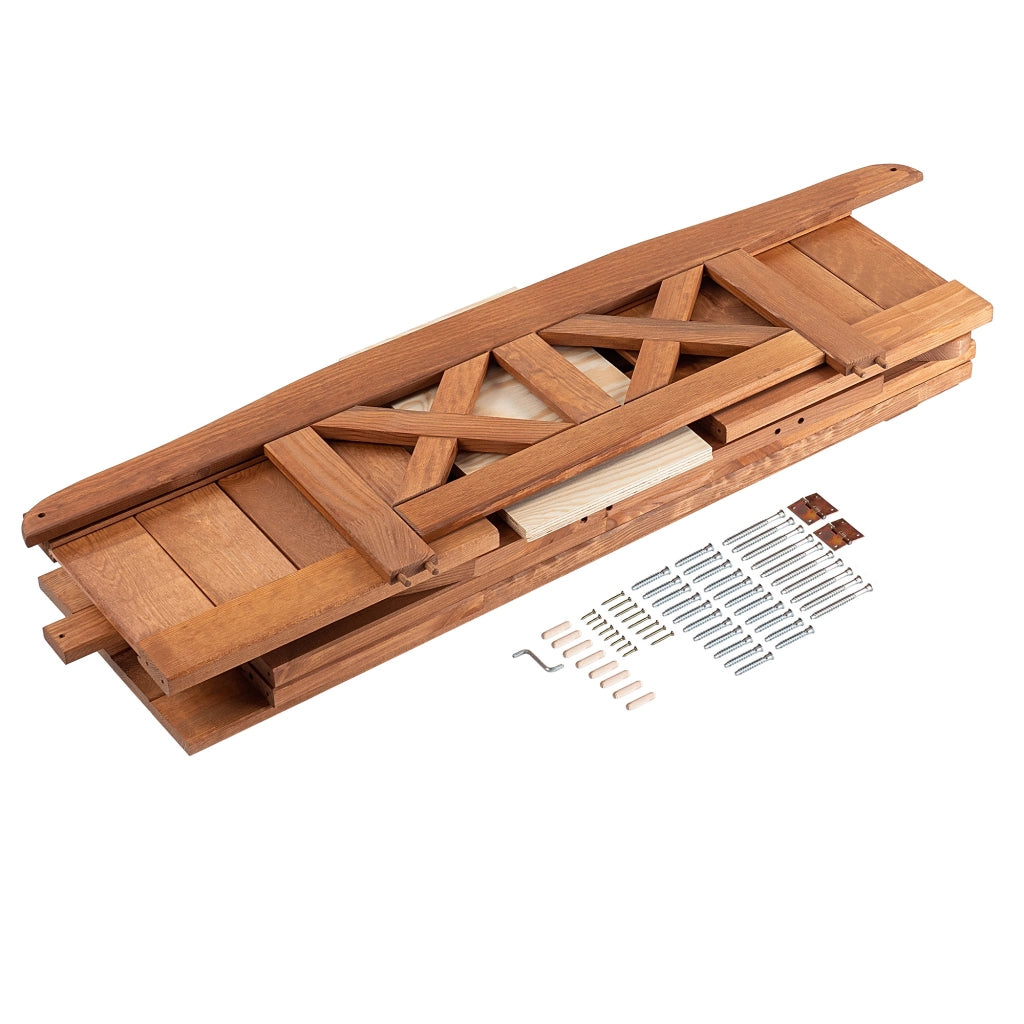 Panchina da giardino in legno KADAX con schienale, 119 cm, per terrazzo, con contenitore in rovere