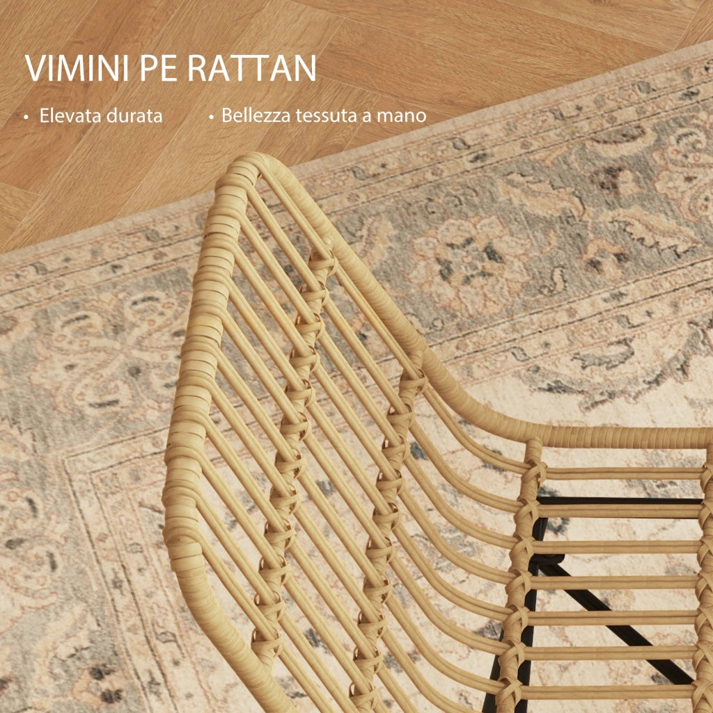 Set 2 Sedie per Cucina e Soggiorno Stile Boho 45x57x83 cm in Rattan PE e Acciaio Giallo