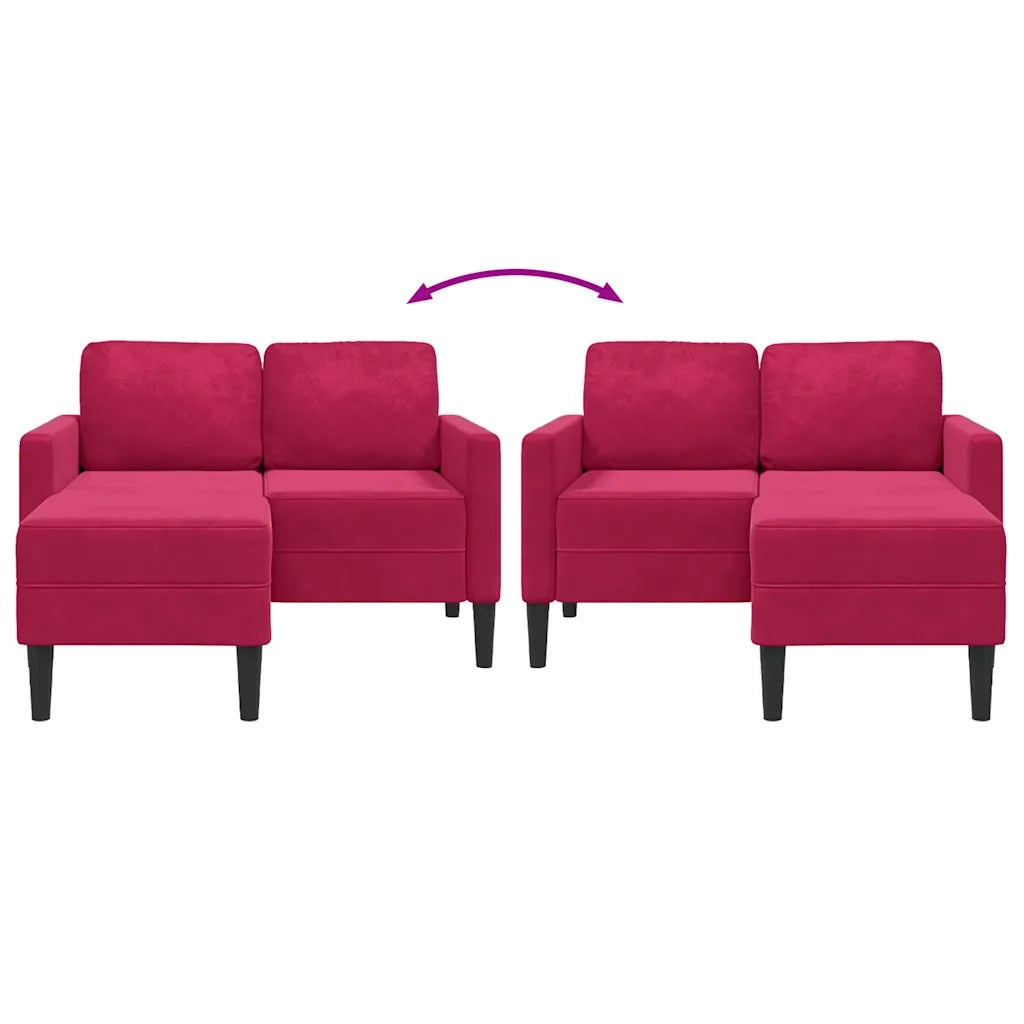 Divano 2 Posti con Chaise longue a L Rosso Vino 125 cm Velluto 4107072