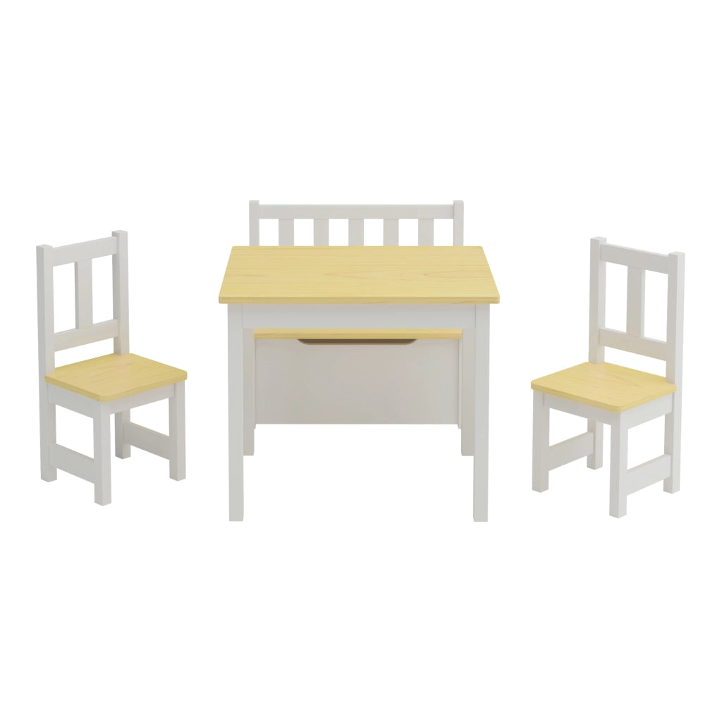 Set 'Lousame' Mobili per Cameretta Composto di 1 Tavolo, 2 Sedie e 1 Cassapanca - Bianco/Naturale [en.casa]