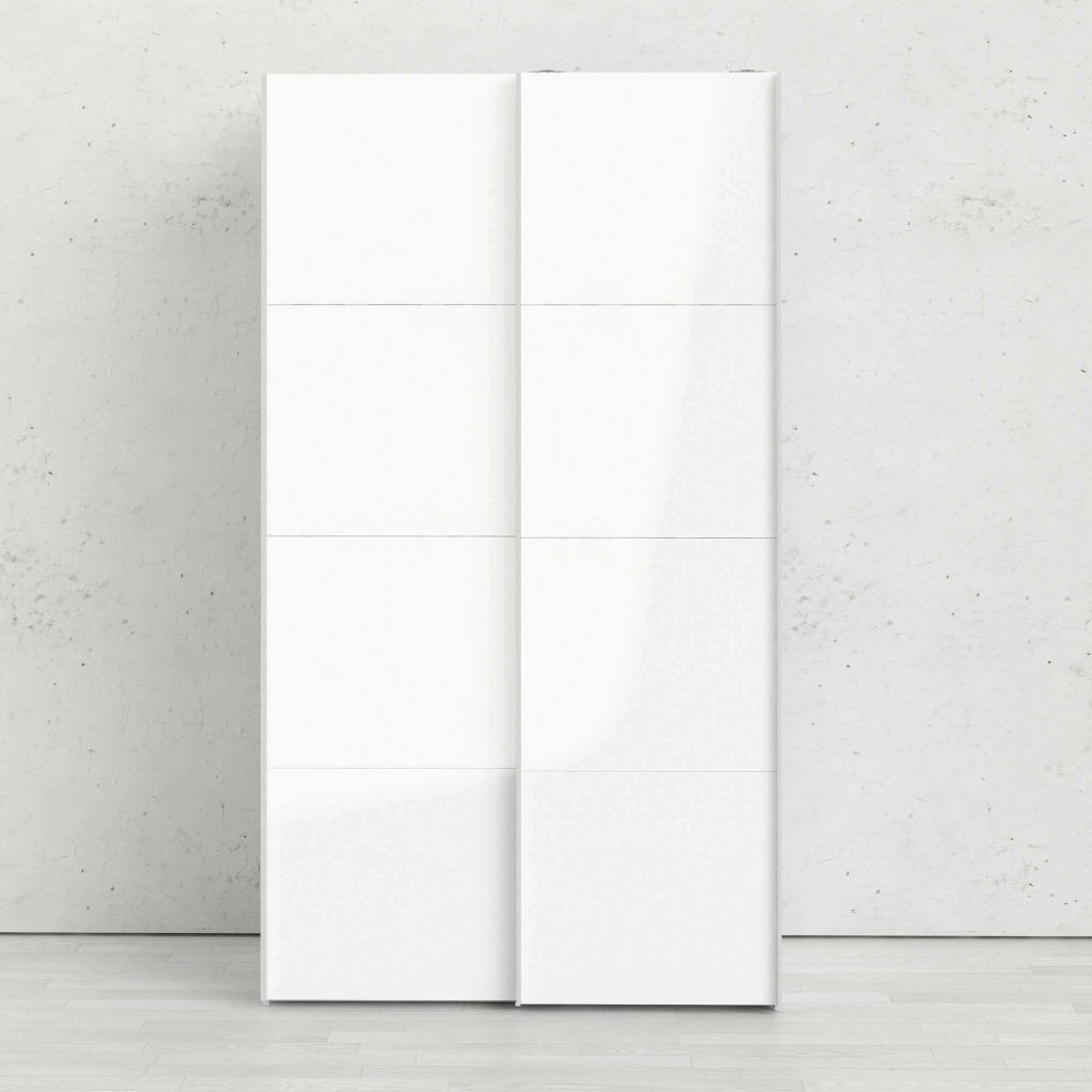 Guardaroba 2 ante Adria, Mobile camera da letto, Cabina armadio portabiti, Armadio appendiabiti, 122x62 h220 cm, Bianco lucido