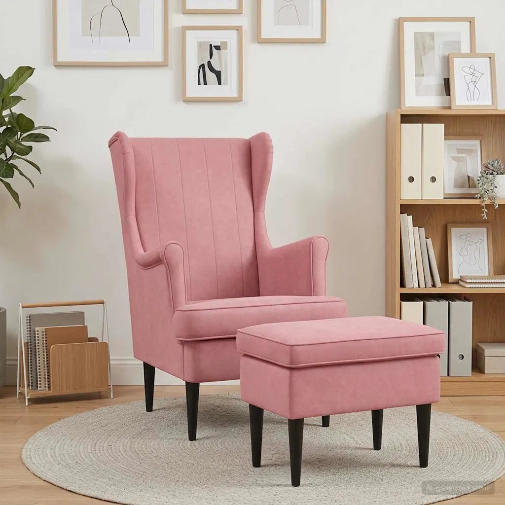 Poltrona con Ottomano 2 pz Rosa Velluto 3418826