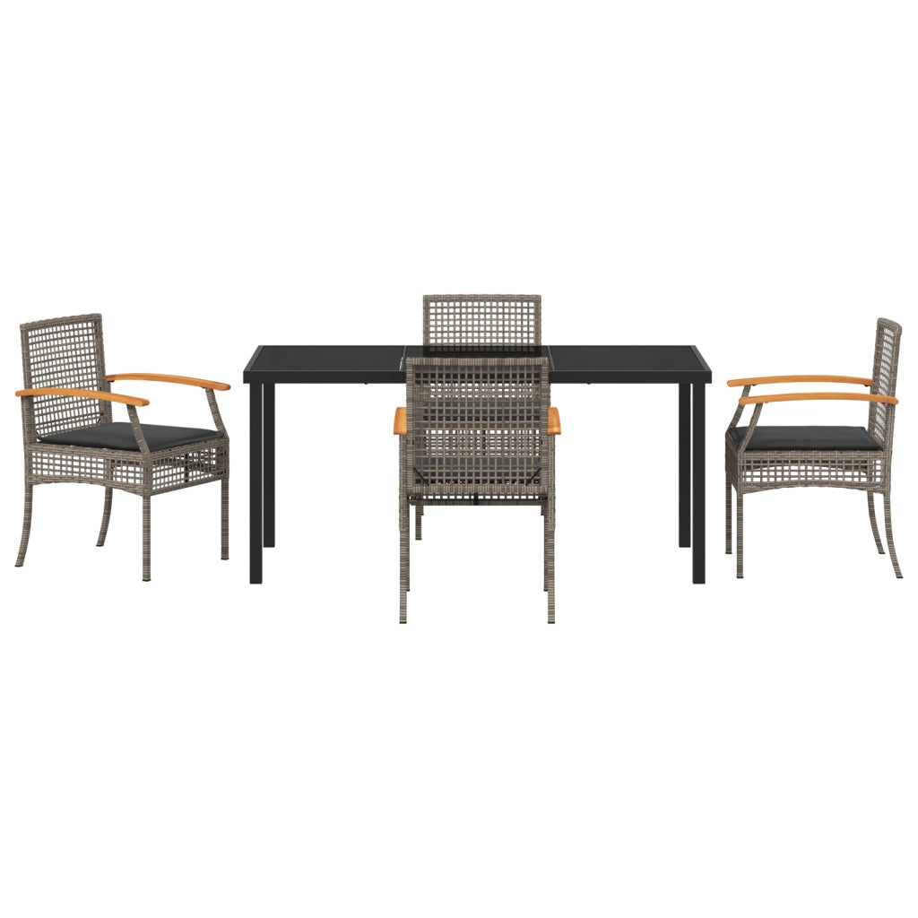 Set da Pranzo da Giardino 5 Pezzi con Cuscini Grigio Polyrattan