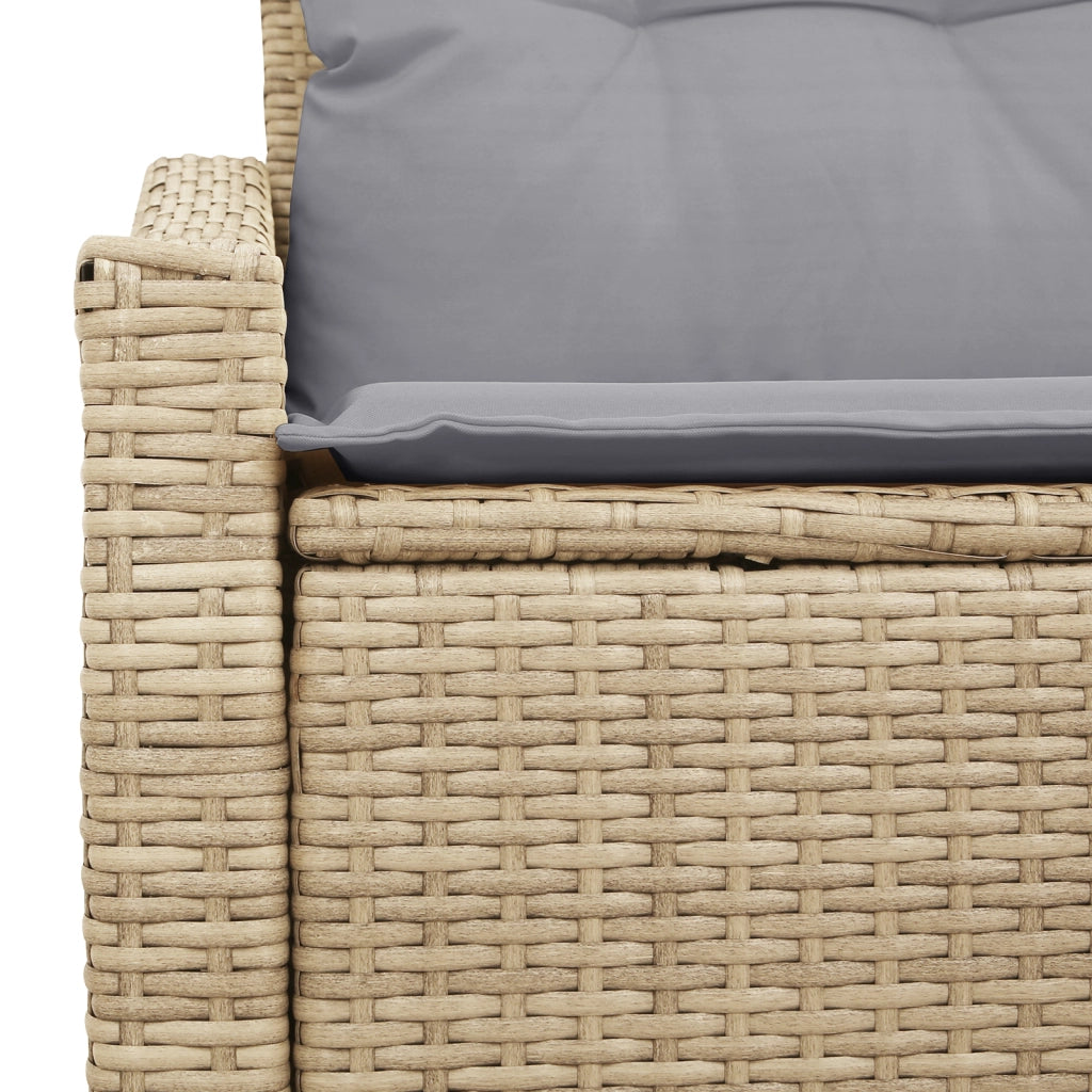 Sofa da Giardino 2 Posti con Ripostiglio e Cuscini Beige in Polyrattan