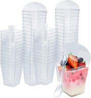 Dessertbekers in Plastica da 150 ml - Bacini Dessert - Dessertbekers con Coperchi - 100 Pezzi - Inclusi Cucchiai - Adatti a Pudding/Mousse/Igloo - Bicchieri per Dessert