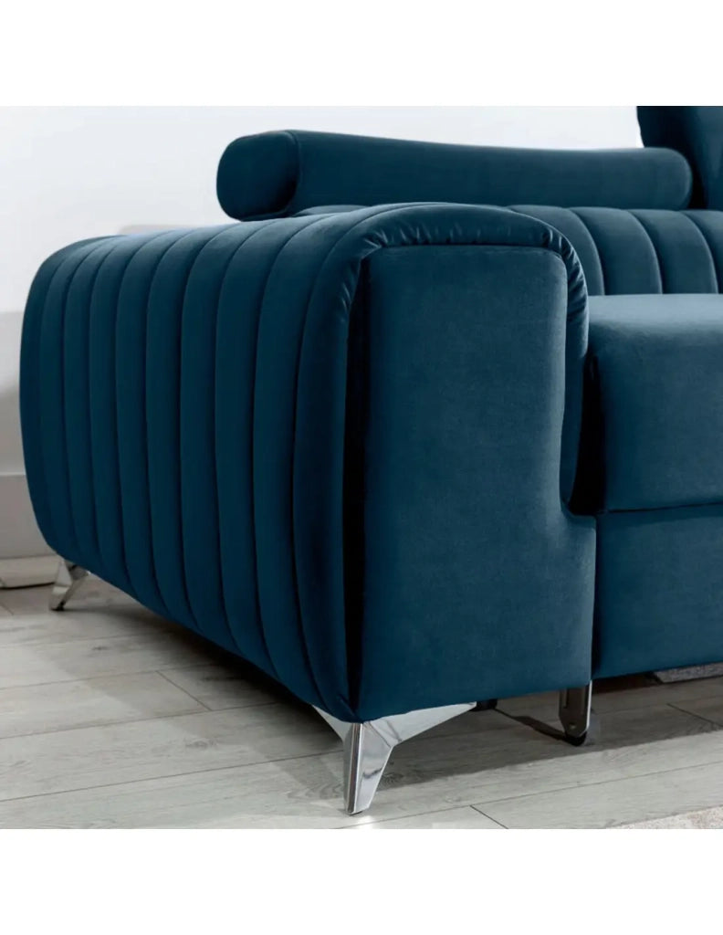 Divano angolare destro Blu scuro convertibile 3 posti JAYSON con contenitore integrato