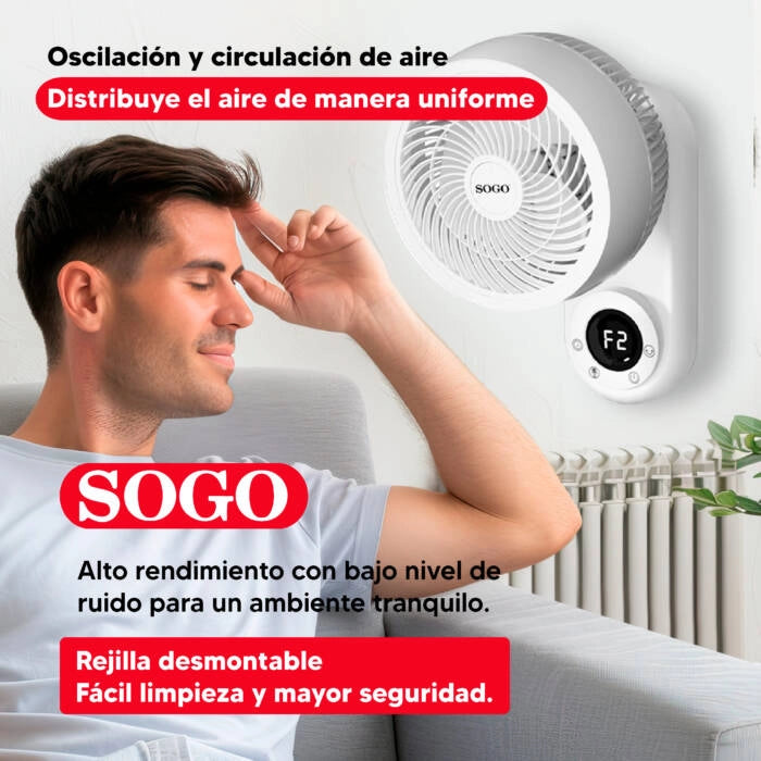 Ventilatore da parete 25 cm con telecomando, 50W 3 velocità e timer 12h, oscillazione automatica e funzione aroma - Sogo