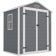 Casetta da Giardino con Finestra e Doppia Porta PP e Alluminio, 183x134x210 cm, Grigio