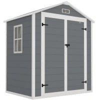 Casetta da Giardino con Finestra e Doppia Porta PP e Alluminio, 183x134x210 cm, Grigio