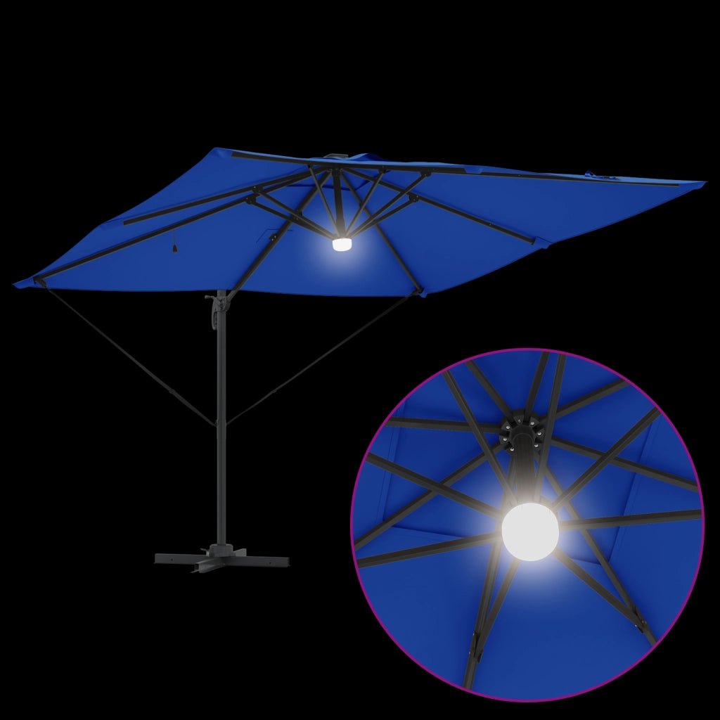 Ombrello a sbalzo Roma con LED Blu Azzurro 286x285x270 cm Alluminio
