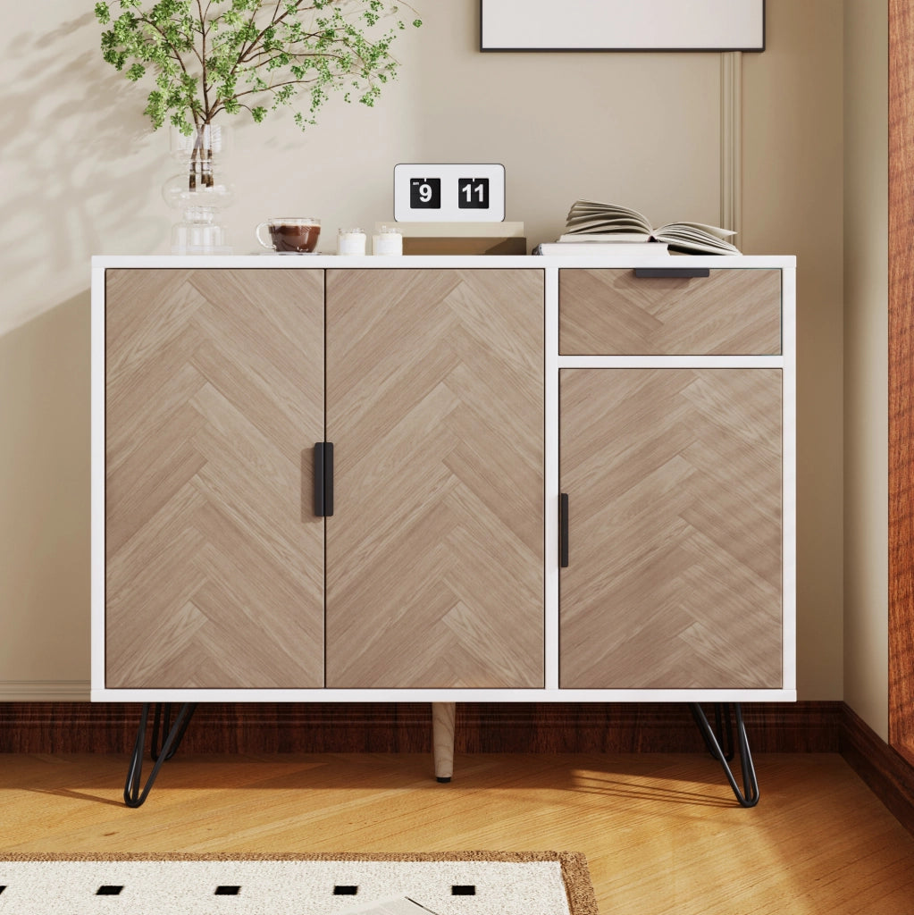 Credenza 90x30x71，5 cm bianca effetto legno con ripiani regolabili