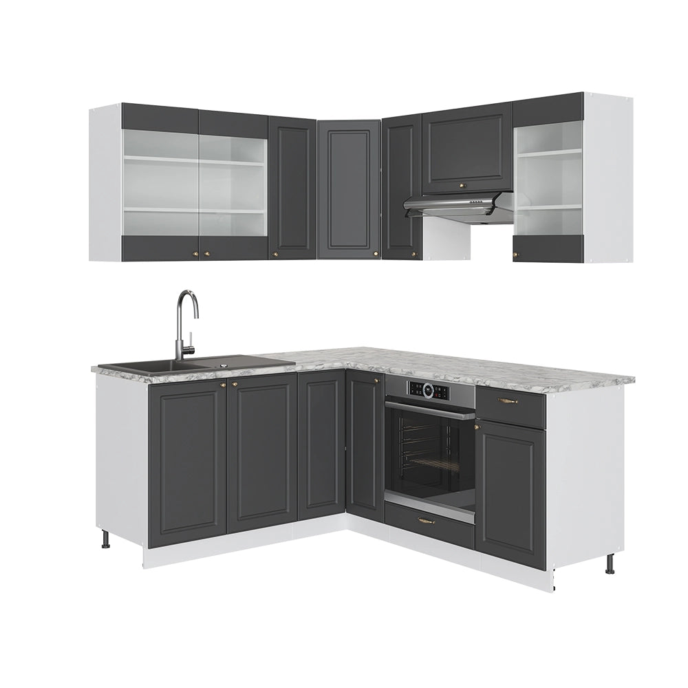 Cucina angolare completa Fame-Line Antracite-oro/Bianco 190 x 60 cm, PL Marmo Vicco