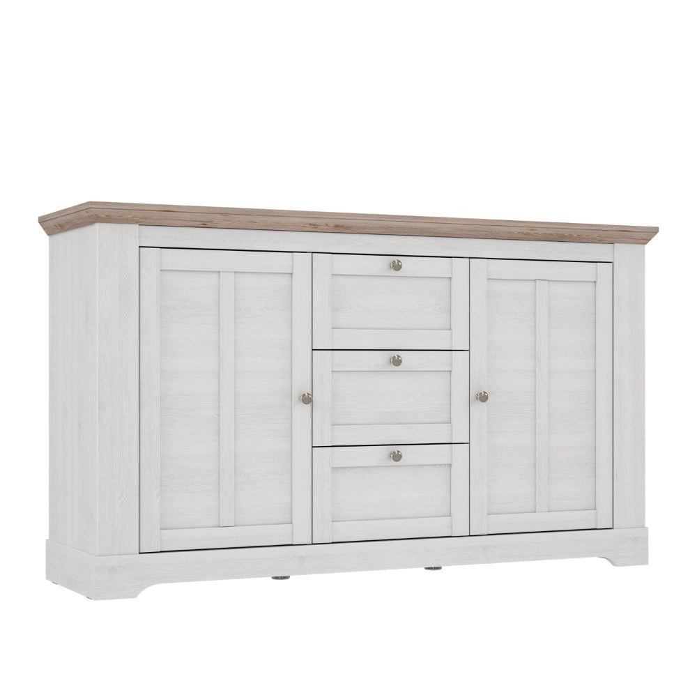 Madia Forma 2 Ante e 3 Cassetti Rovere Bianco Neve e Olmo Scuro 160 cm – Eleganza Contemporanea