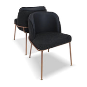Thun Boucle - Coppia di poltroncine di design in metallo, seduta in tessuto bouclé e schienale in letherette