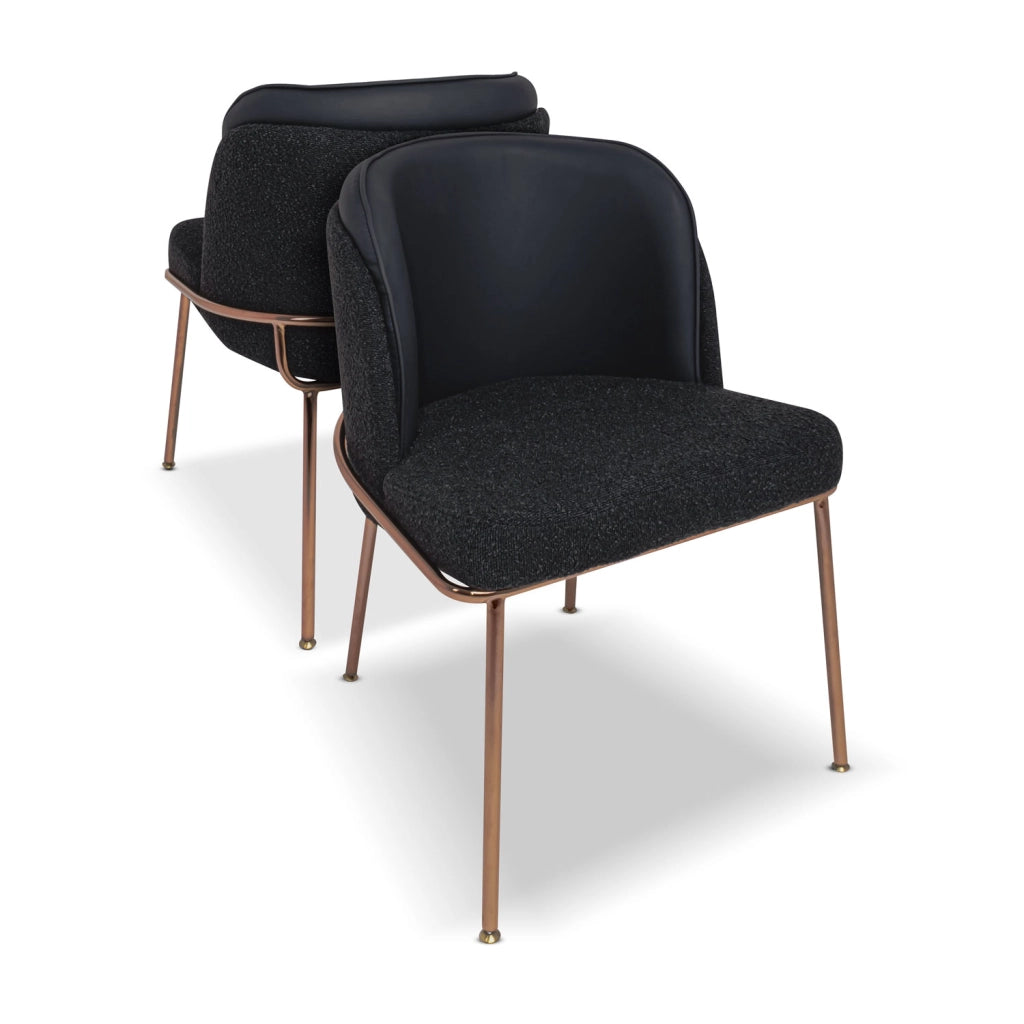 Thun Boucle - Coppia di poltroncine di design in metallo, seduta in tessuto bouclé e schienale in letherette