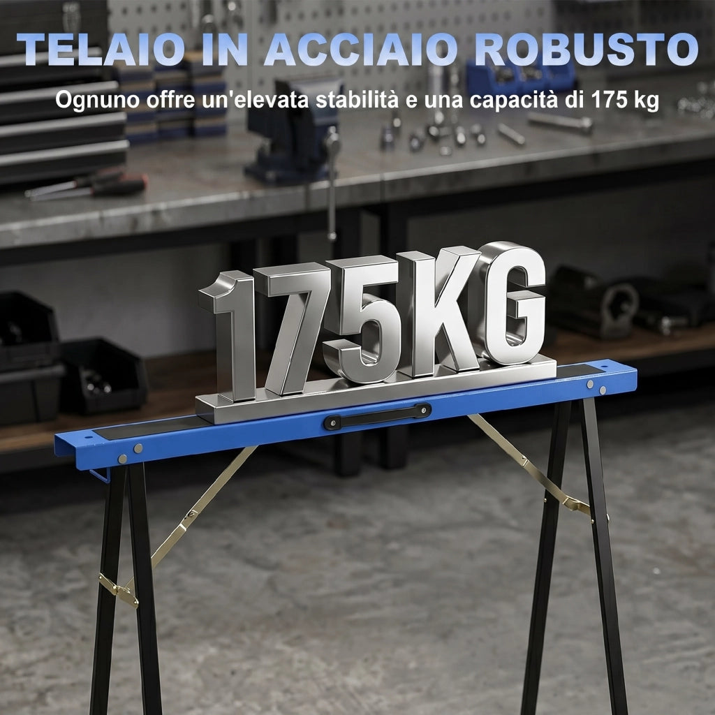 Set 2 Cavalletti da Lavoro Pieghevoli 99,5x36,5x78,5 cm con Superficie Antiscivolo in EVA Blu e Nero