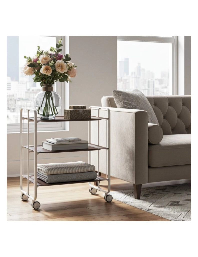 Carrello da cucina pieghevole bianco con ruote BAUHAUS 3 ripiani