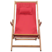 Sdraio da Spiaggia Pieghevole Telaio in Legno e Tessuto Rosso 43995
