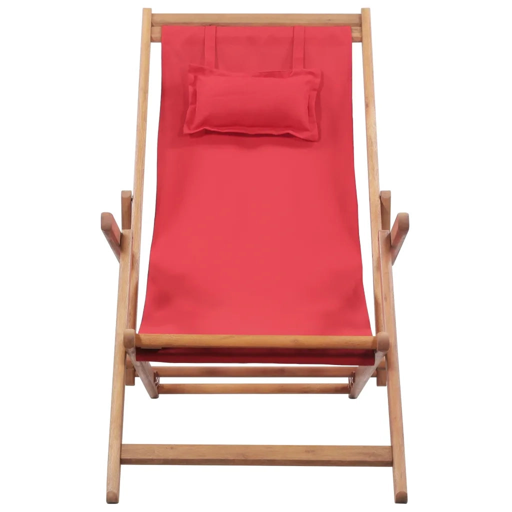 Sdraio da Spiaggia Pieghevole Telaio in Legno e Tessuto Rosso 43995