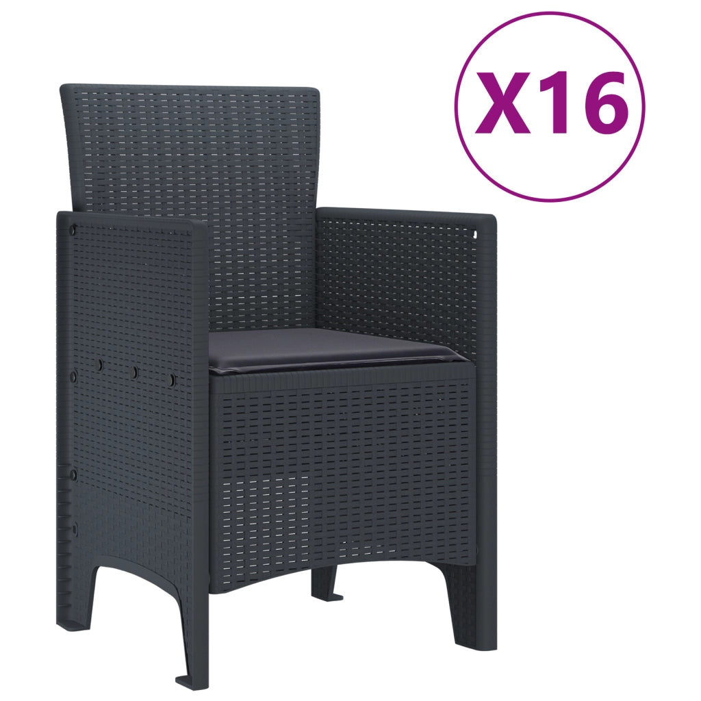 Set da Pranzo da Giardino  17 Pezzi con Cuscini Antracite Polyrattan