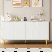 Credenza soggiorno bianca 4 ante con maniglie e dettagli oro, 160x40x80 cm, ripiani regolabili