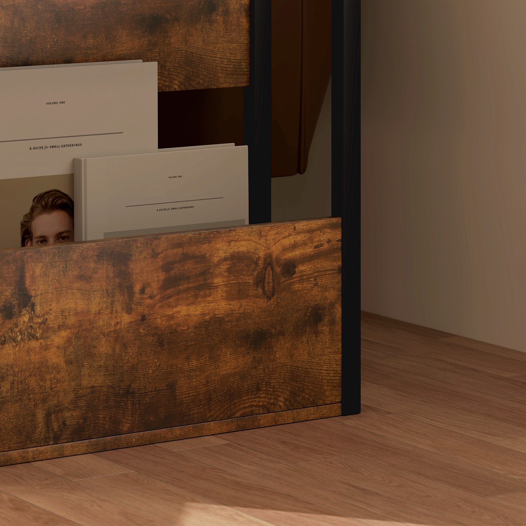 Tavolino da Soggiorno Laterale 46x18x58,5 cm in Stile Industriale 2 Ripiani in Legno e Metallo Marrone