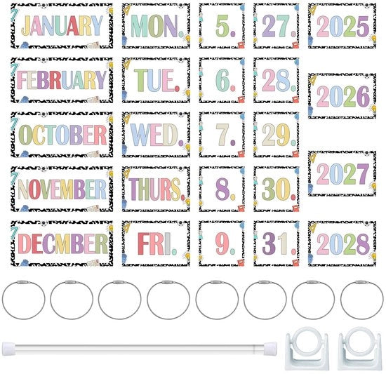 Calendario a scorrimento con houder regolabile - 54 carte calendario - decorazione per classe - ambiente di apprendimento interattivo