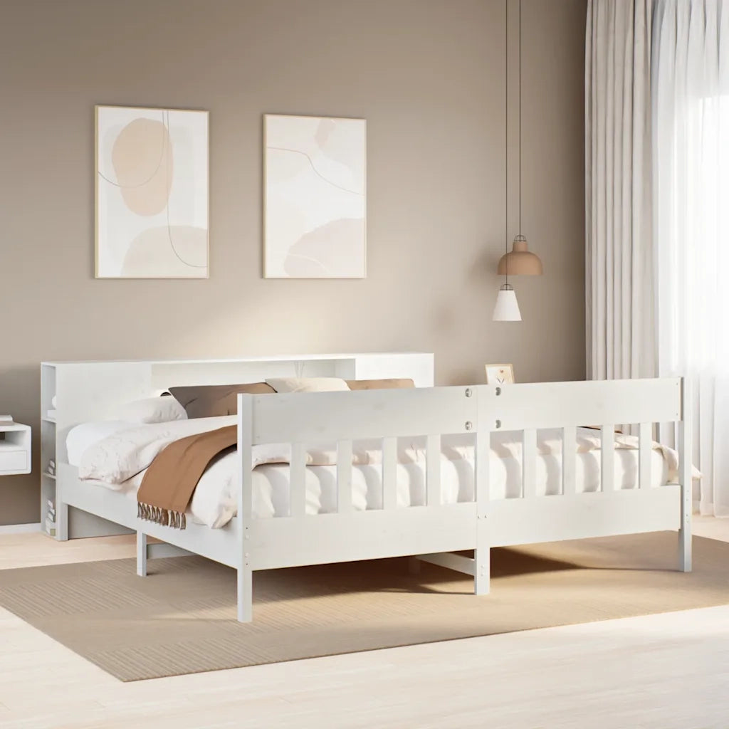 Letto Libreria senza Materasso Bianco 200x200 cm Legno di Pino 3323171