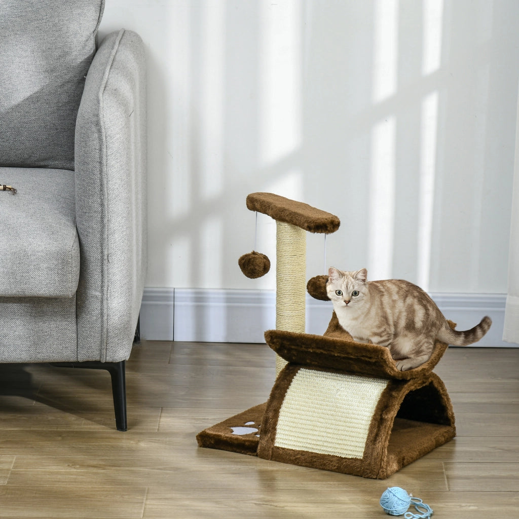 EasyComfort Tiragraffi Gatto Albero Tira Graffi Gioco Giocattolo per Gatti con Cuccia 2 Palline Appese in Sisal Naturale Altezza 43cm