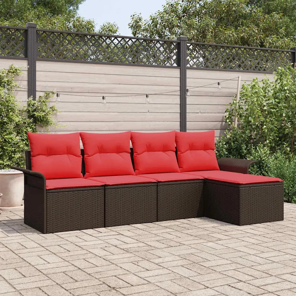 Set Divano da Giardino con cuscino 5 pz | Set Salotto da Giardino Marrone polyrattan