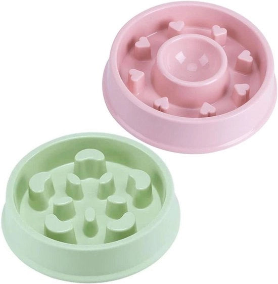 Combinazione di Ciotole per Animali da Compagnia 2Pack - Ciotola per Cibo Salutare con Antiscivolo per Ridurre Consumo e Prevenire l'Obesità per Cibo Secco e Umido per Gatti (Rosso Cuore + Verde Luna)