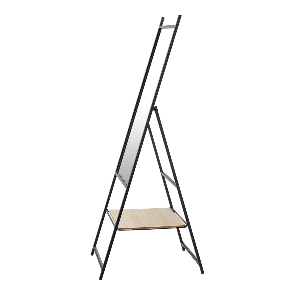 Specchio a figura intera con mensola color camoscio 150 x 44 x 60 cm effetto rovere nero 03_0007966