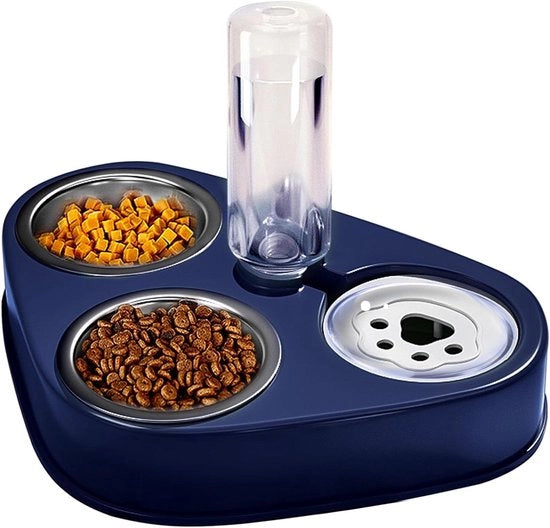 Triplo Ciotola in Acciaio Inossidabile a Doppia Faccia con Ciotola Standard e Rimovibile per Gatti e Cani - Ciotola Automatica per l'Acqua (Blu)