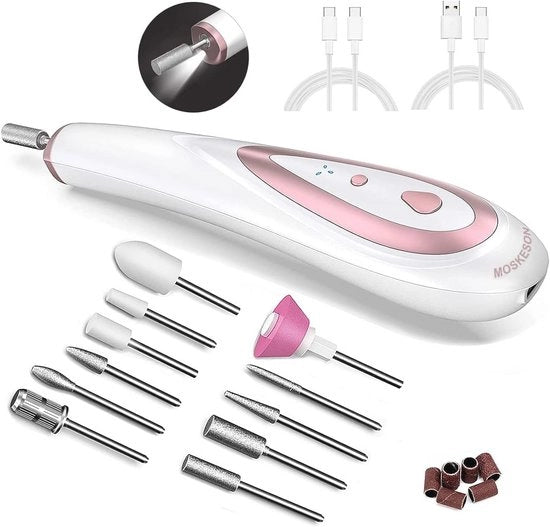 Vijilatrice elettrica a batterie per manicure e pedicure - 11 pezzi, luce LED e design portatile