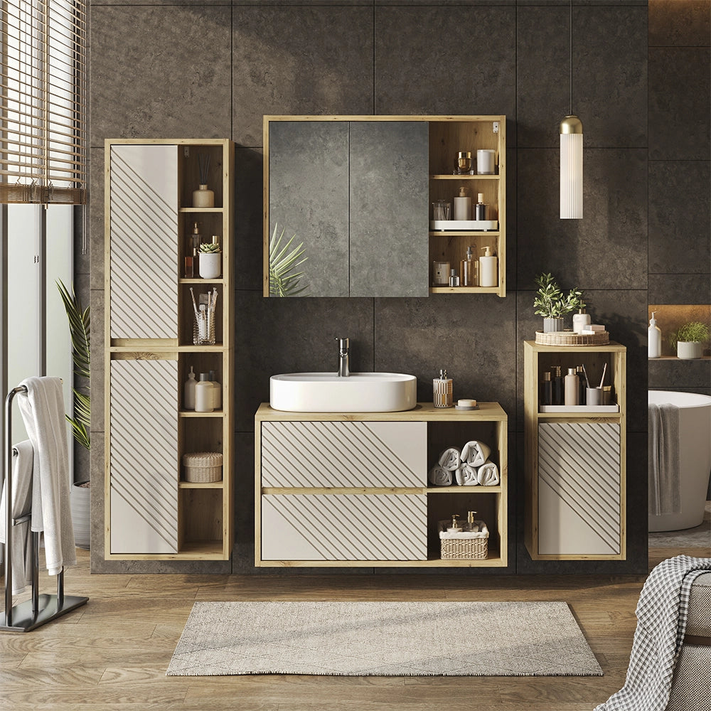 Armadio per il bagno Viola Rovere artigianale/Cachemire 50.2 x 170 cm Vicco