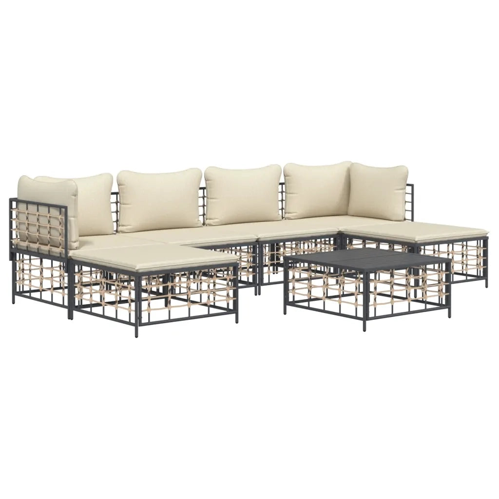 Set Divani da Giardino 7 pz con Cuscini Antracite in Polyrattancod mxl 124492