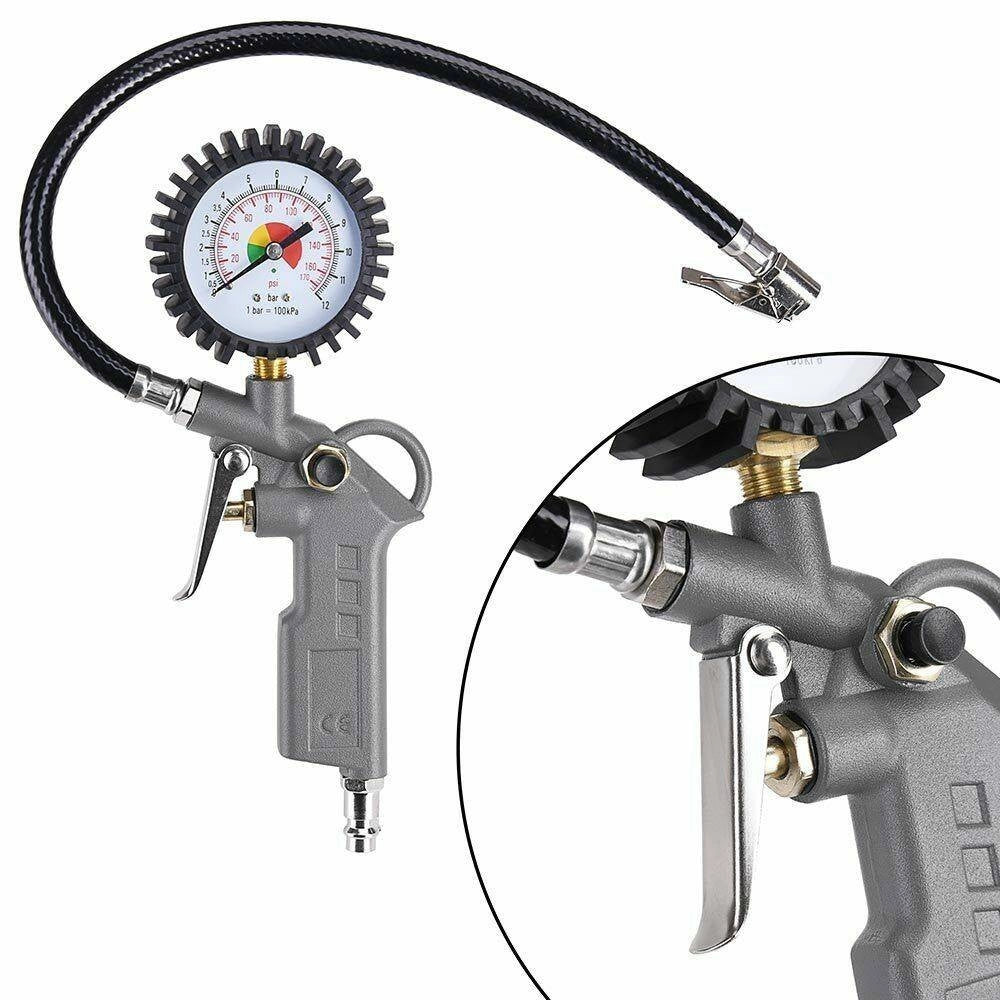 Trade Shop - Kit Compressore Doppia Pistola Soffiaggio Aria Compressa Tubo 5mt Manometro 3pz -