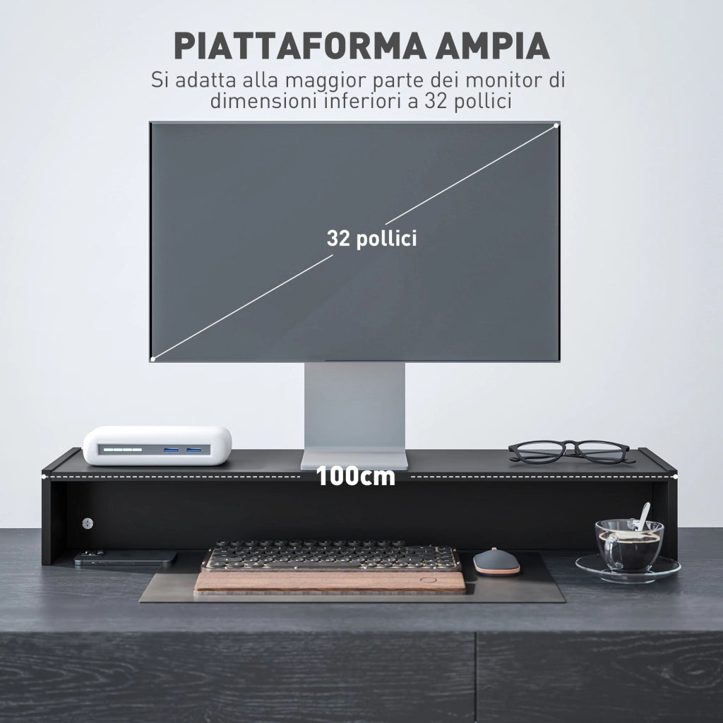 Supporto per Monitor 2 Vani 100x27x15 cm in Legno Nero