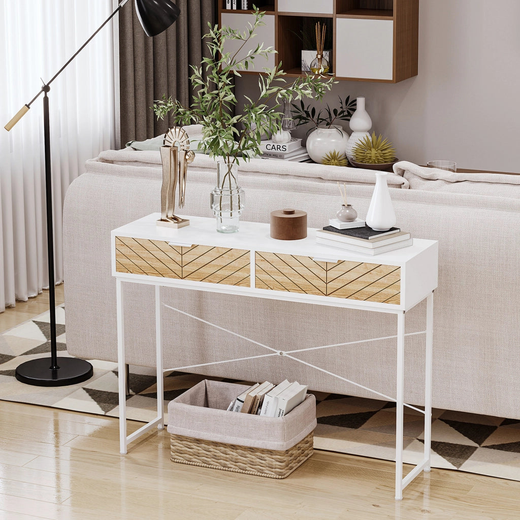 Consolle per Ingresso con 2 Cassetti in Metallo ¨C zephmum ¨C Bianco 100x30x75